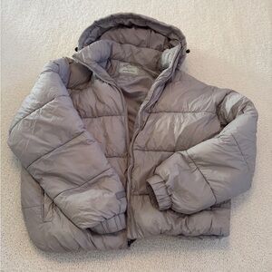 Comfrt Puffer Jacket Womens Large Hooded Gray Oversized Cozy Coat